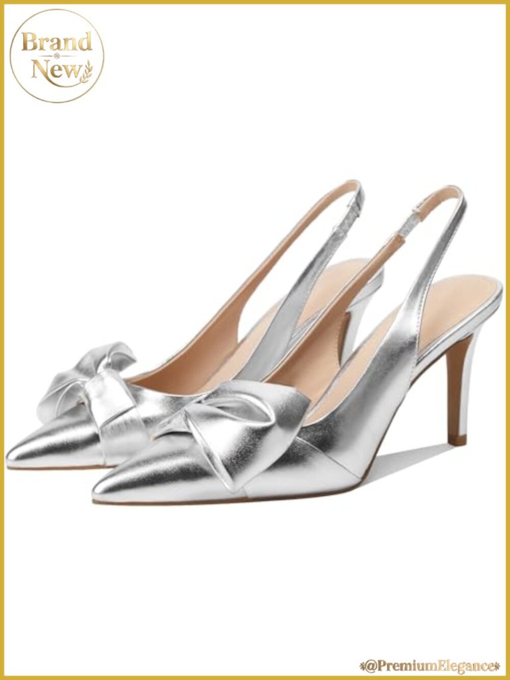 Slingback Heels with Bow Pointed Toe Pumps 3.3" High Heels Evening Dress Shoes